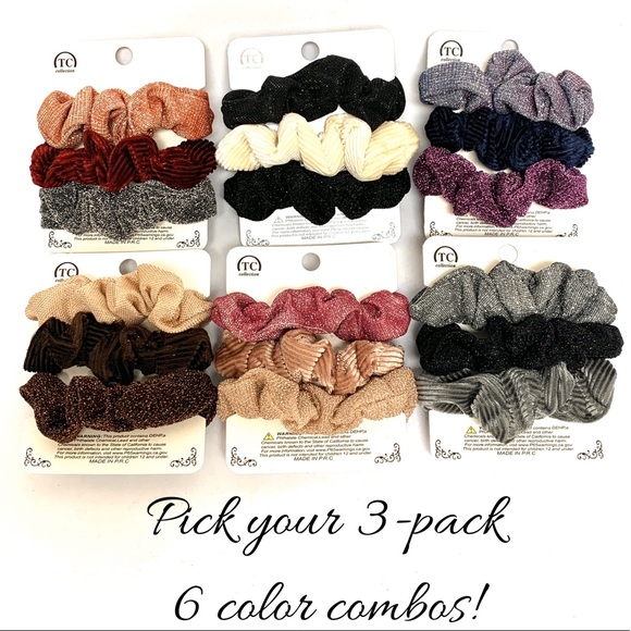 Accessories - Glitter and Velvet 3-Pack Scrunchies